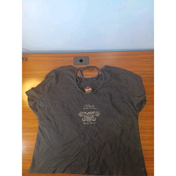 Vintage Women's Harley Davidson Logo Long Sleeve Black Shirt With Tie Back - Picture 10 of 10